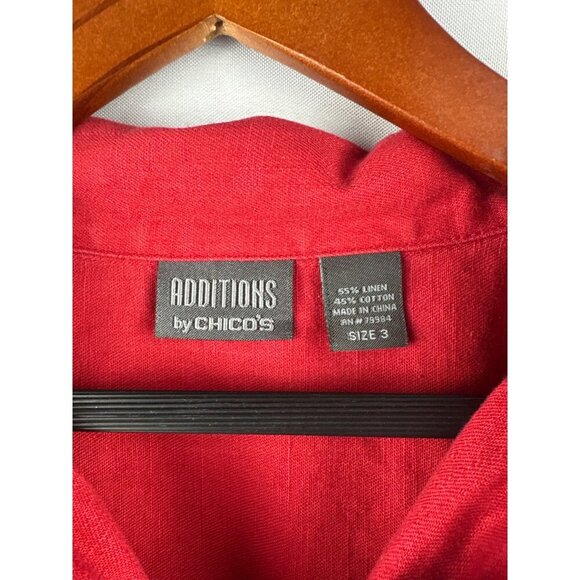 Additions By Chicos Womens Red Button-Front Long Sleeve Shirt Jacket Size 3 Line - Picture 3 of 5